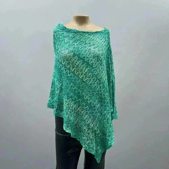 Vintage Knit Poncho Cape One Size Lightweight Asymmetrical Y2K Pullover Green - Picture 1 of 9